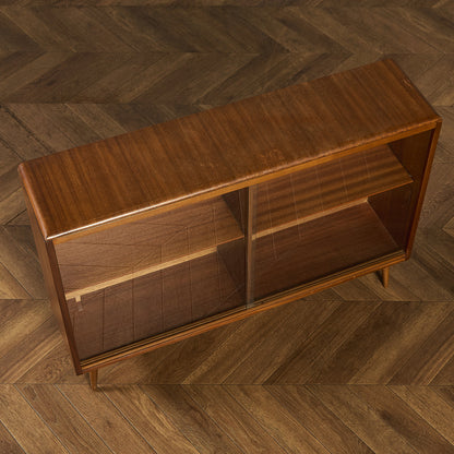 英国 ヴィンテージ ナロー ガラス ブックケース 食器棚