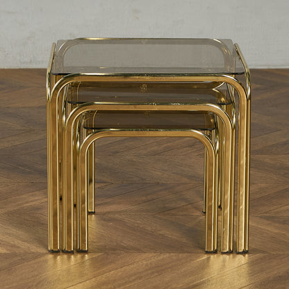 イギリス ヴィンテージ スモーク ガラストップ ネストテーブル #97788