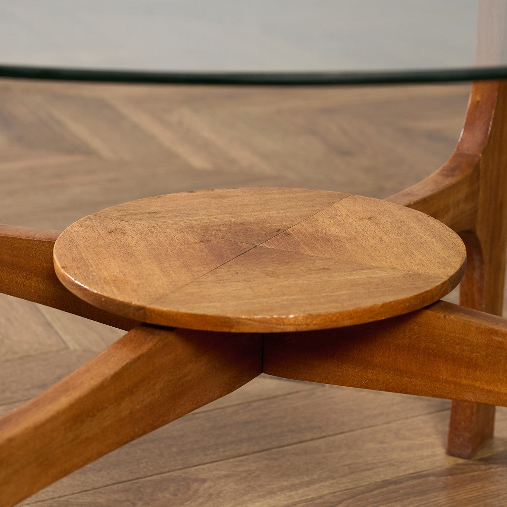 英国 ヴィンテージ ガラストップ コーヒーテーブル