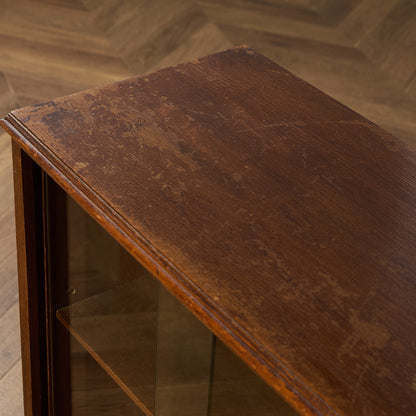 英国 ヴィンテージ ナロー ガラス ブックケース 食器棚