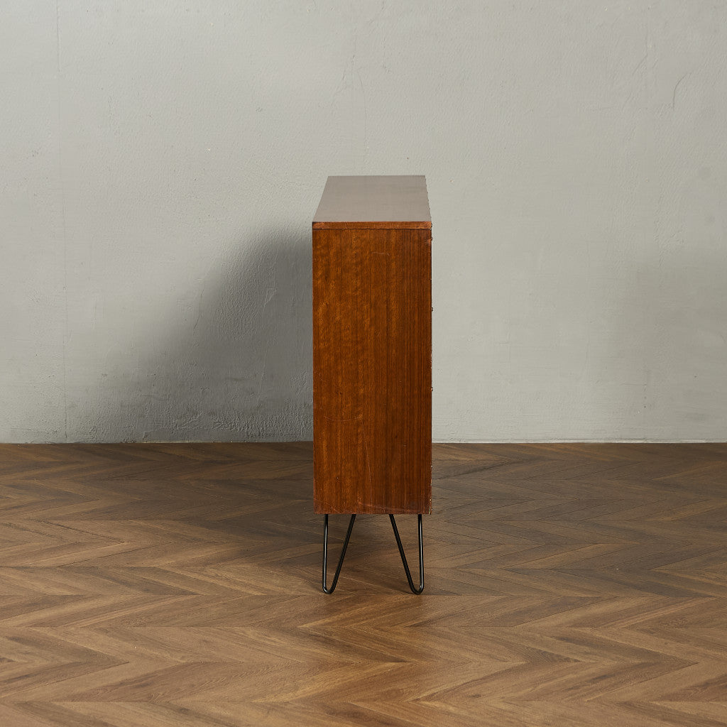 ヴィンテージ ガラスブックケース カスタム アイアン ヘアピンレッグ