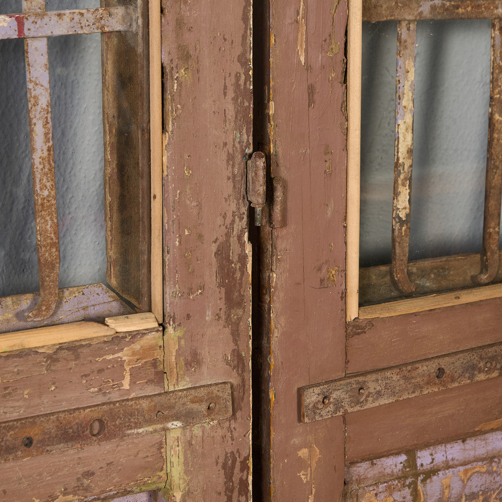 英国 アンティーク 両開き 鉄格子 ウッド ドア 2点セット