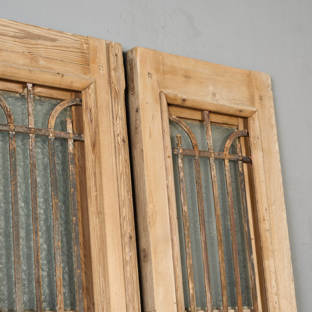 英国 アンティーク 両開き 鉄格子 ウッド ドア 2点セット