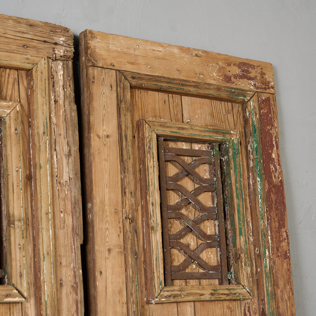 英国 アンティーク 両開き 鉄格子 ウッド ドア 2点セット