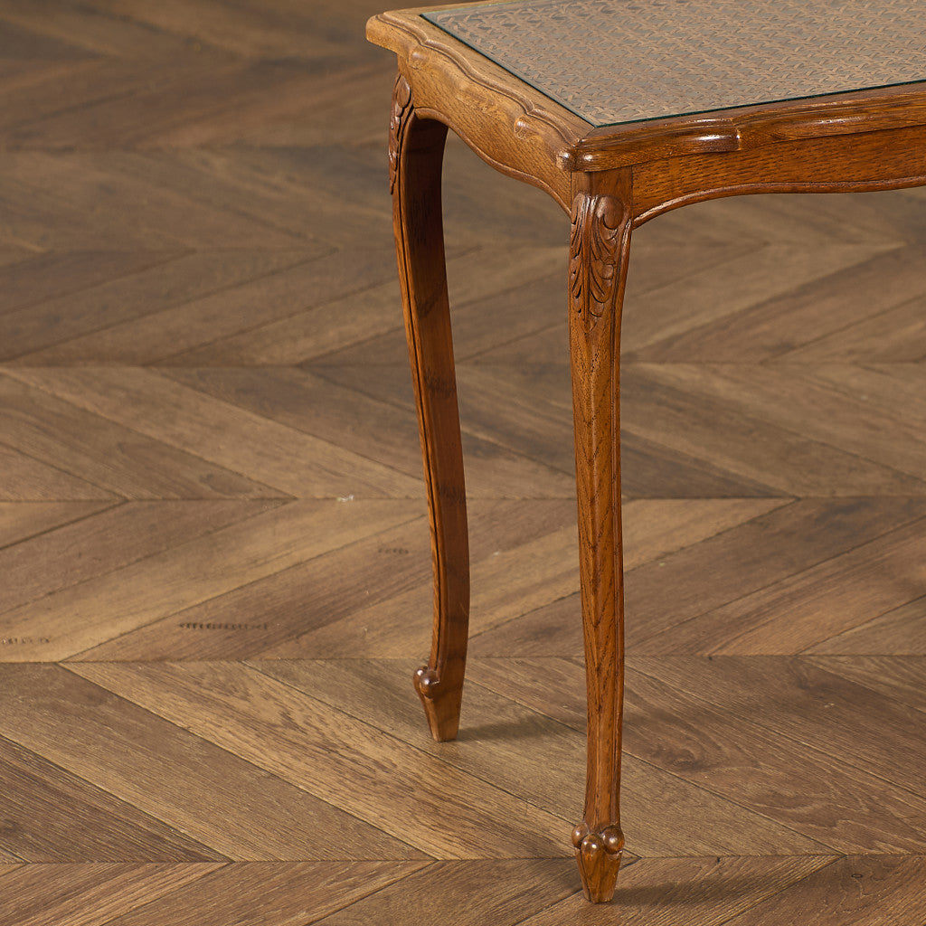 英国 クラシック ガラストップ ラタン ネストテーブル