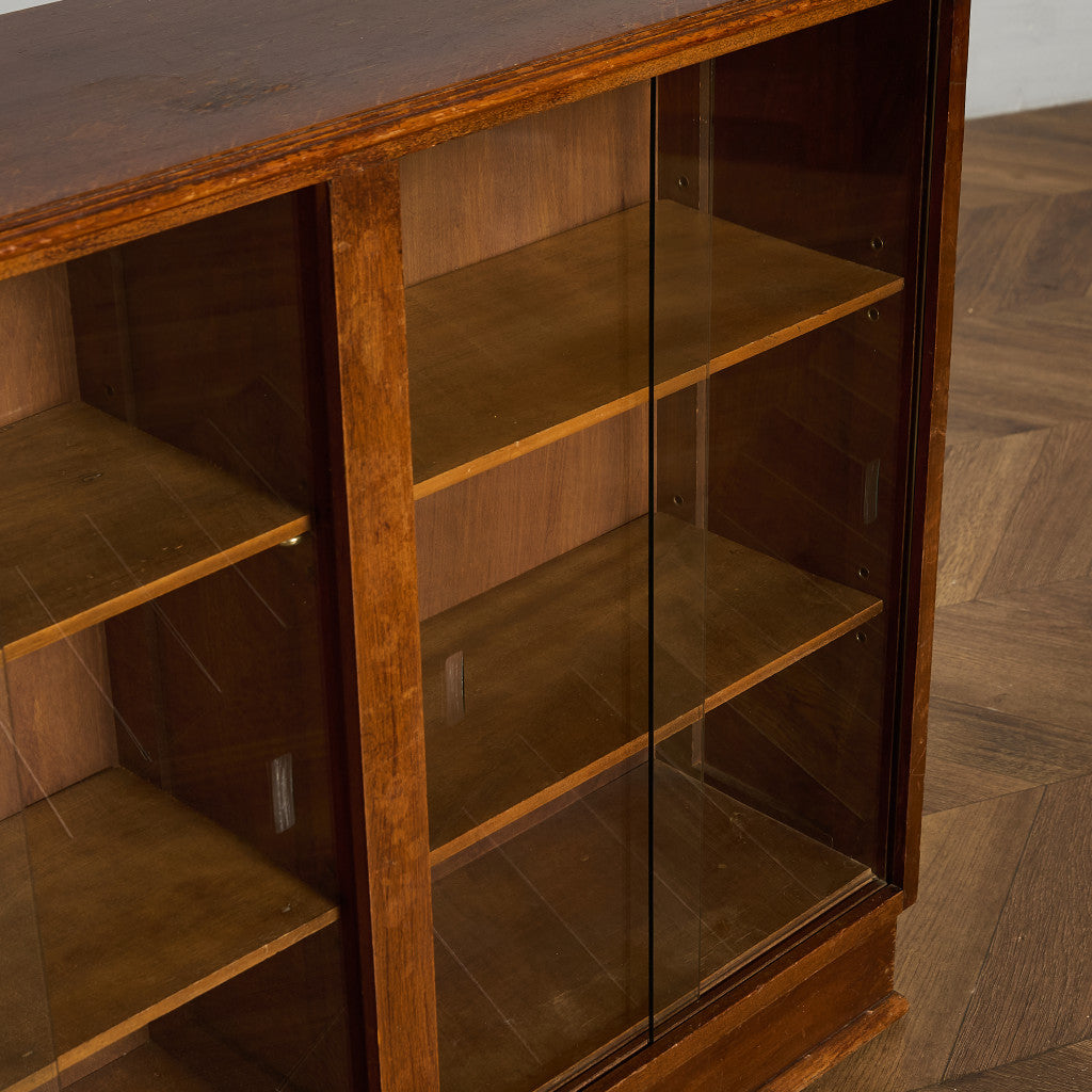 英国 ヴィンテージ ナロー ガラス ブックケース 食器棚