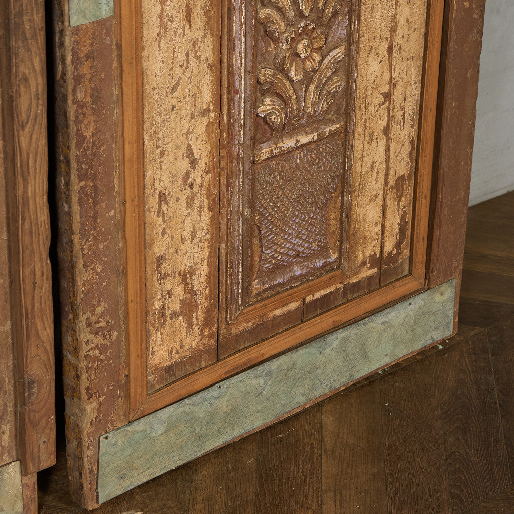 英国 アンティーク 両開き 鉄格子 ウッド ドア 2点セット