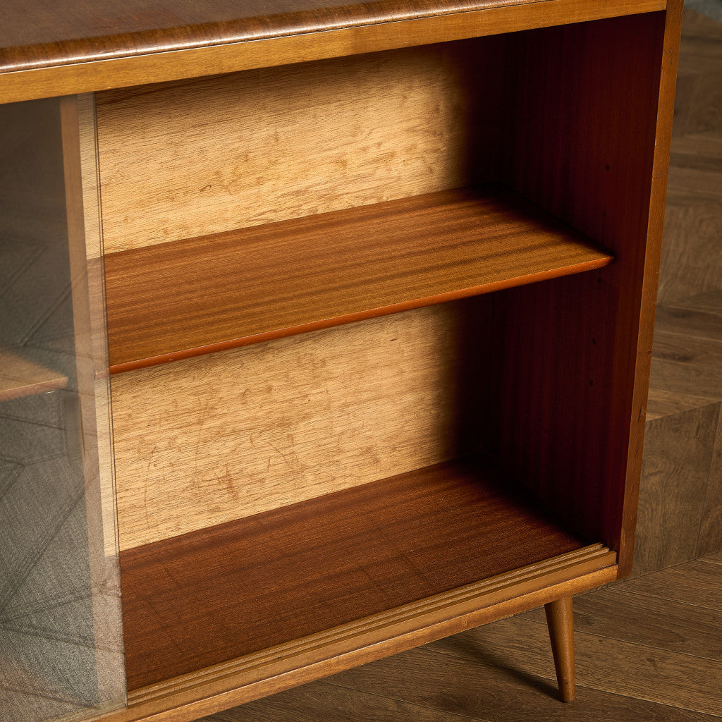 英国 ヴィンテージ ナロー ガラス ブックケース 食器棚