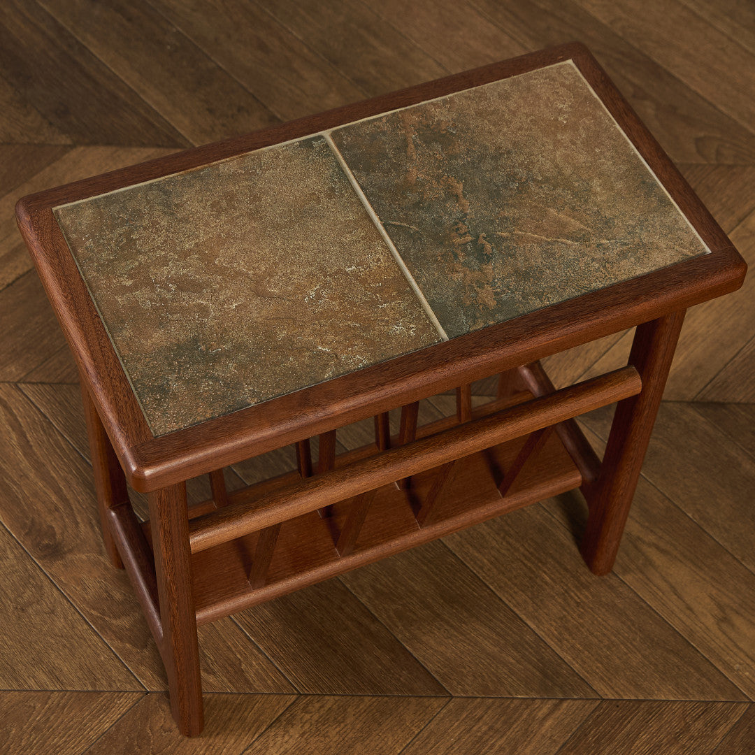 AnBerCraft ヴィンテージ マガジンラック付き タイルトップ