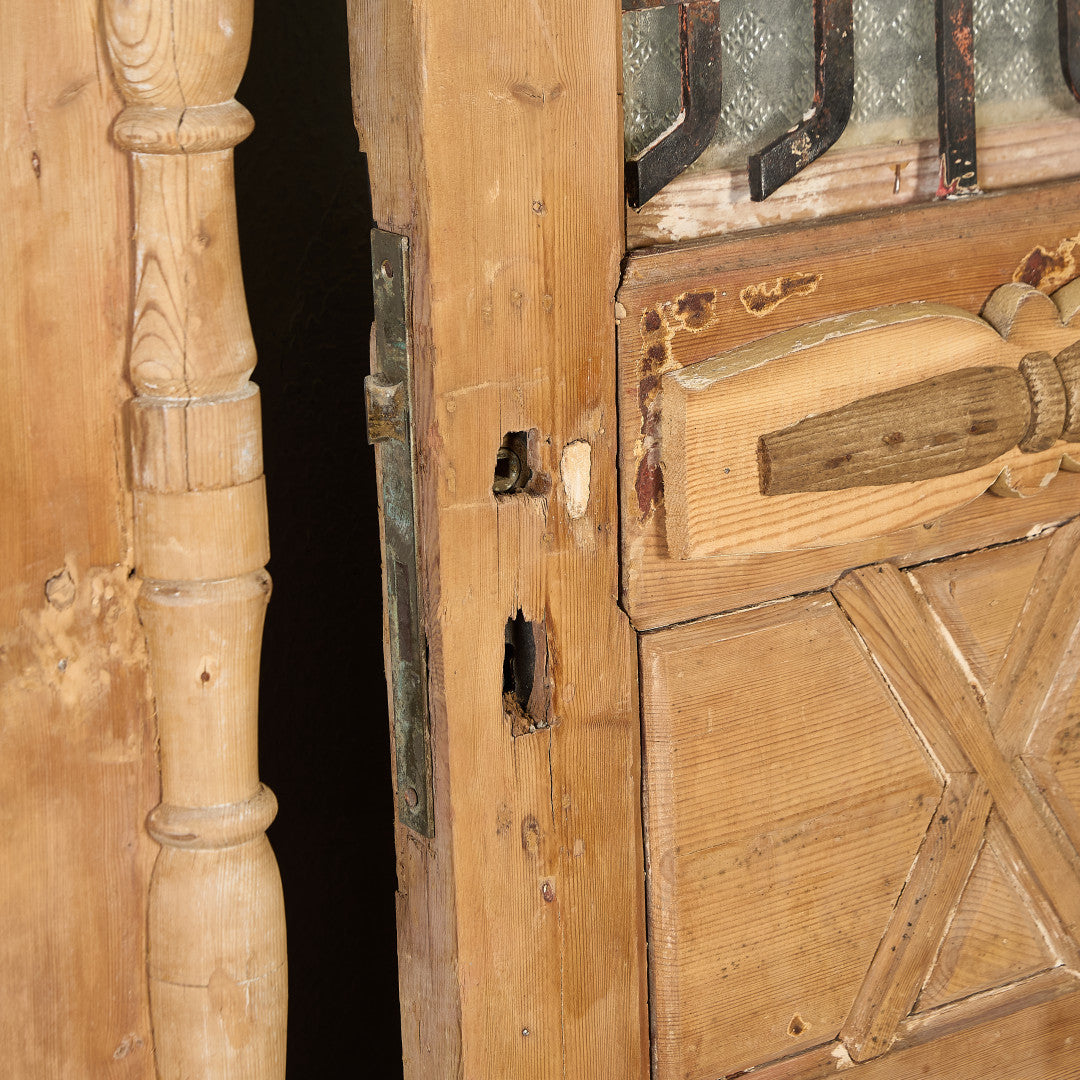 英国 アンティーク 両開き 鉄格子 ウッド ドア 2点セット