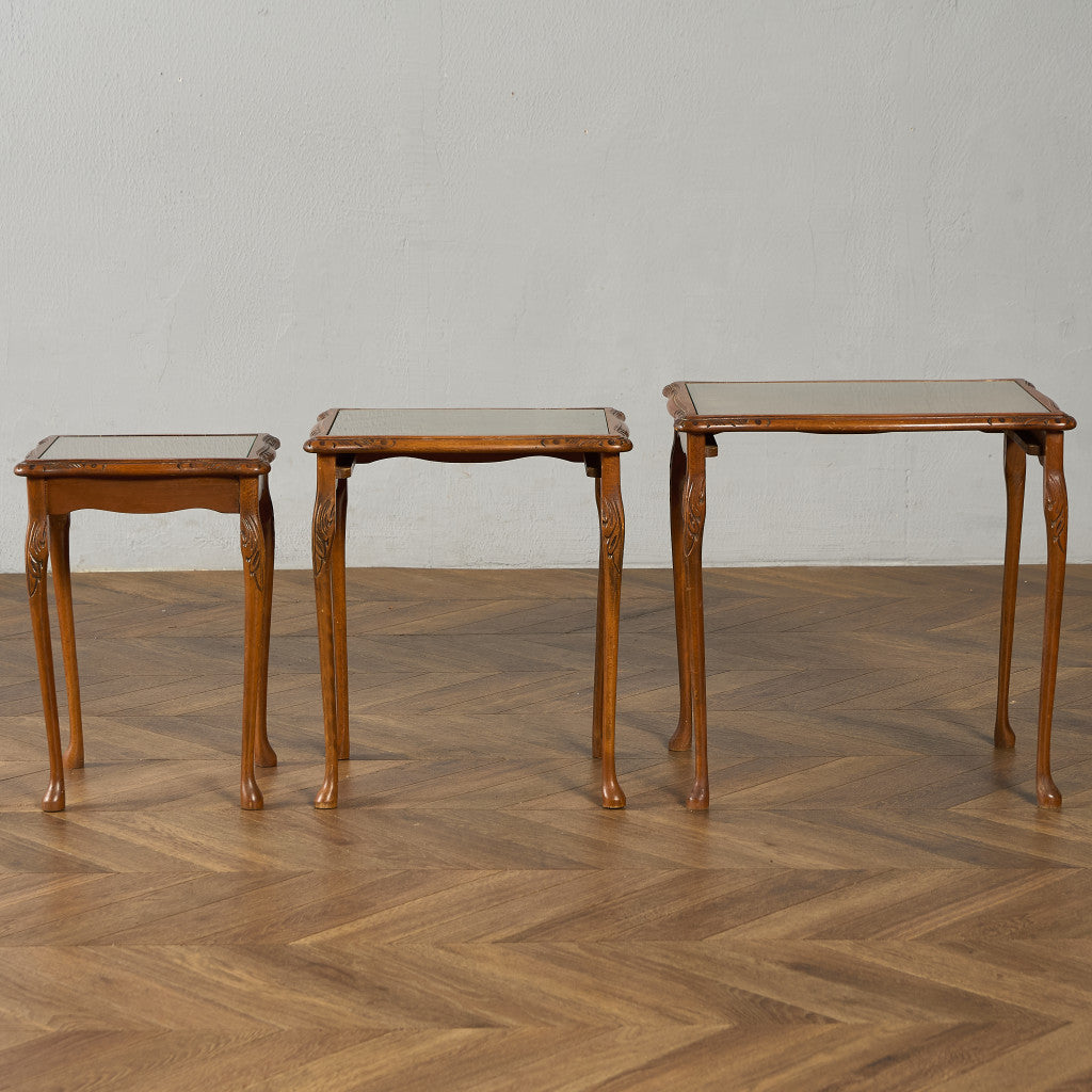 英国 クラシック ガラストップ ネストテーブル #95562