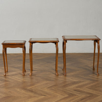 英国 クラシック ガラストップ ネストテーブル #95562