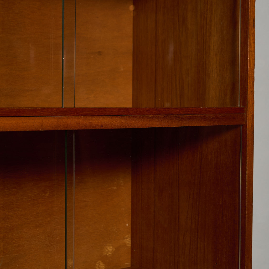 英国 ヴィンテージ ナロー ガラス ブックケース 食器棚