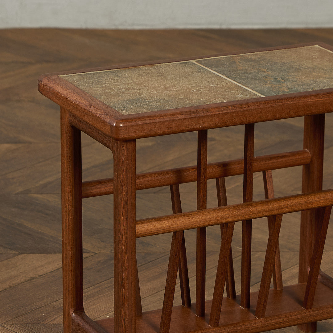 AnBerCraft ヴィンテージ マガジンラック付き タイルトップ