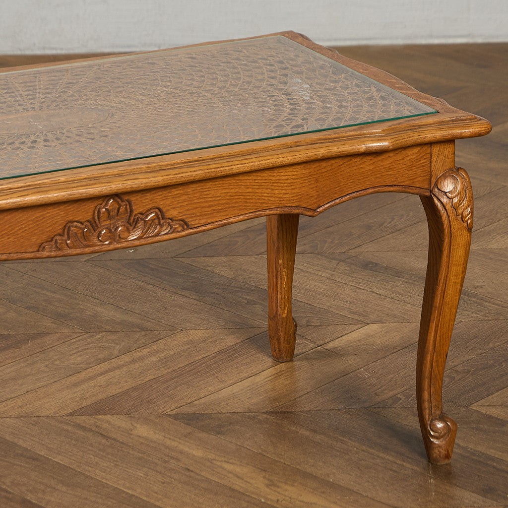 英国 クラシック ガラストップ ラタン コーヒーテーブル