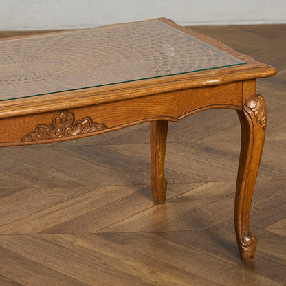 英国 クラシック ガラストップ ラタン コーヒーテーブル