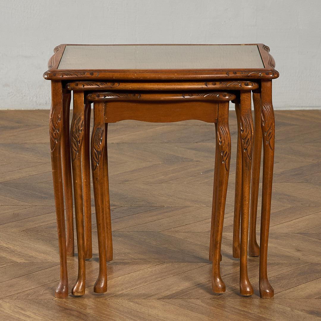 英国 クラシック ガラストップ ネストテーブル #95562