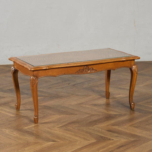 英国 クラシック ガラストップ ラタン コーヒーテーブル