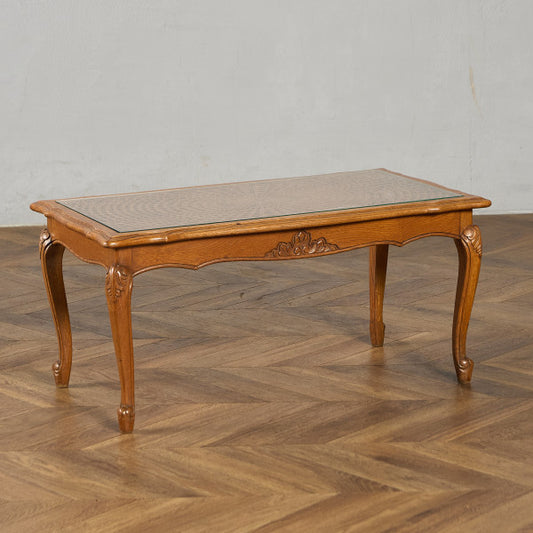 英国 クラシック ガラストップ ラタン コーヒーテーブル