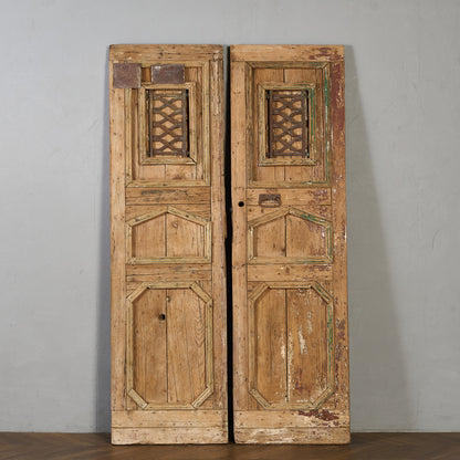 英国 アンティーク 両開き 鉄格子 ウッド ドア 2点セット