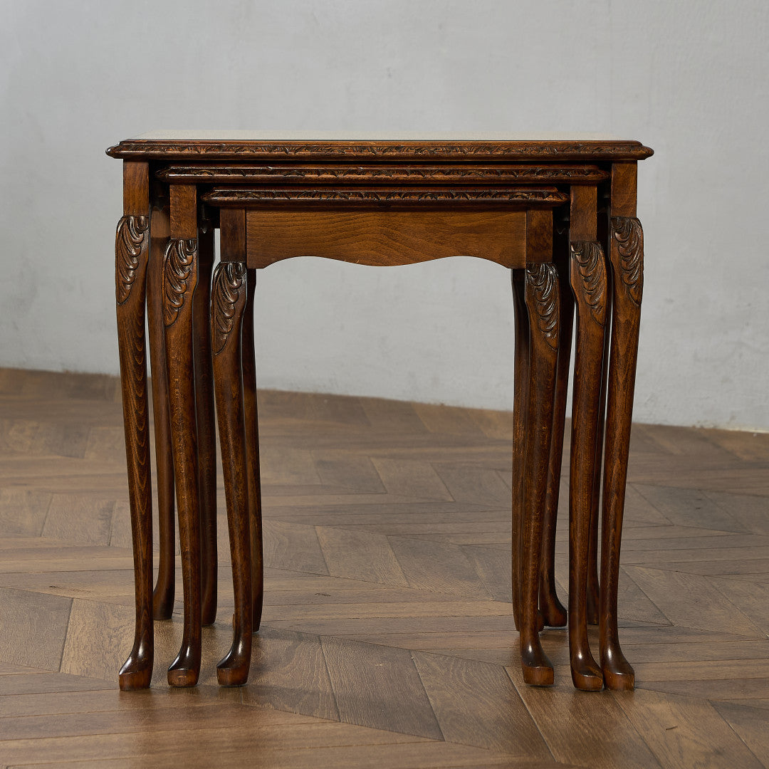 英国 クラシック ガラストップ ネストテーブル