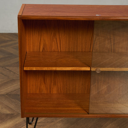 ヴィンテージ ガラスブックケース  カスタム アイアンヘアピンレッグ