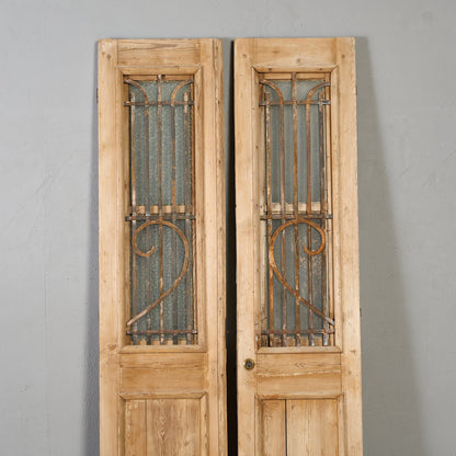英国 アンティーク 両開き 鉄格子 ウッド ドア 2点セット