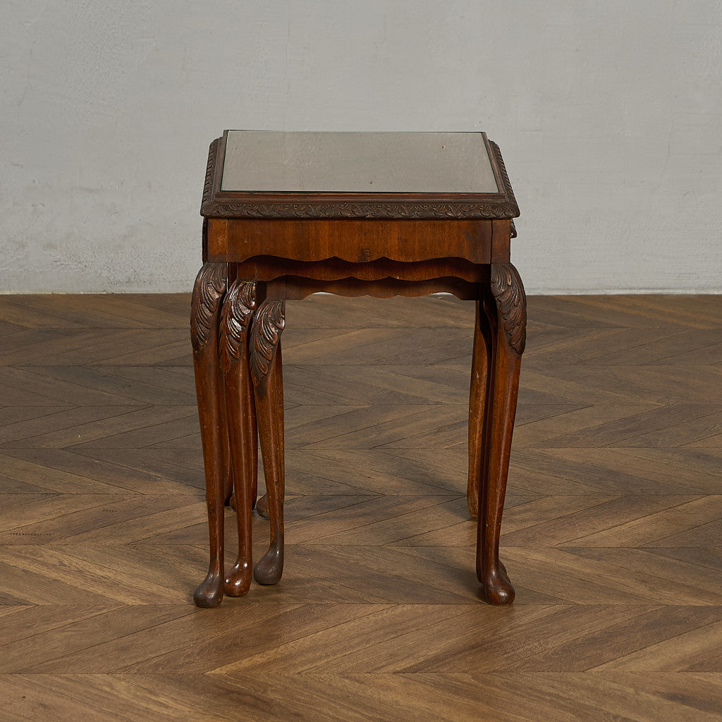 英国 クラシック ガラストップ ネストテーブル