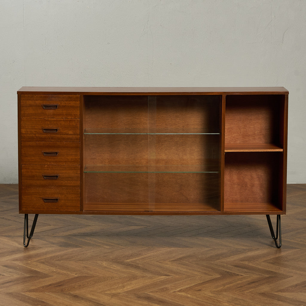 ヴィンテージ ガラスブックケース カスタム アイアン ヘアピンレッグ