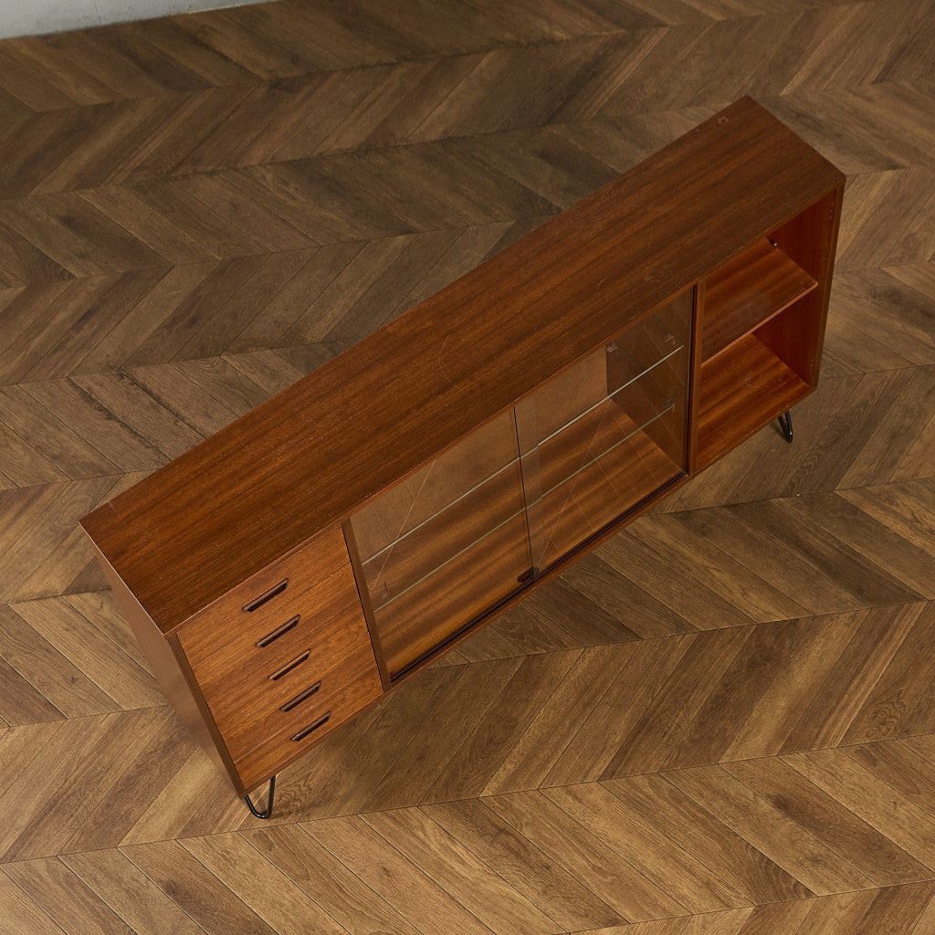 ヴィンテージ ガラスブックケース カスタム アイアン ヘアピンレッグ