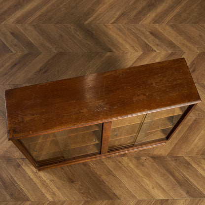 英国 ヴィンテージ ナロー ガラス ブックケース 食器棚