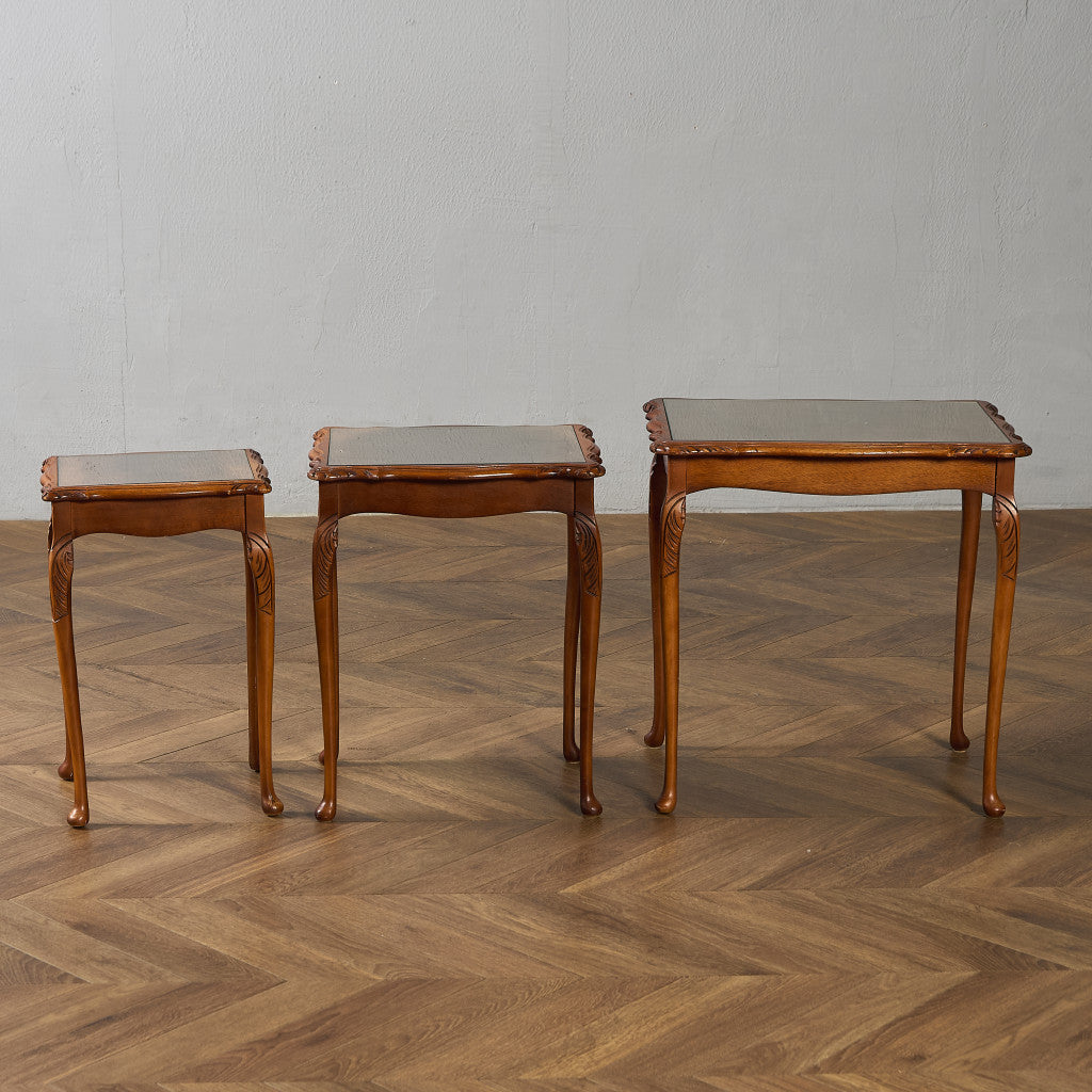 英国 クラシック ガラストップ ネストテーブル