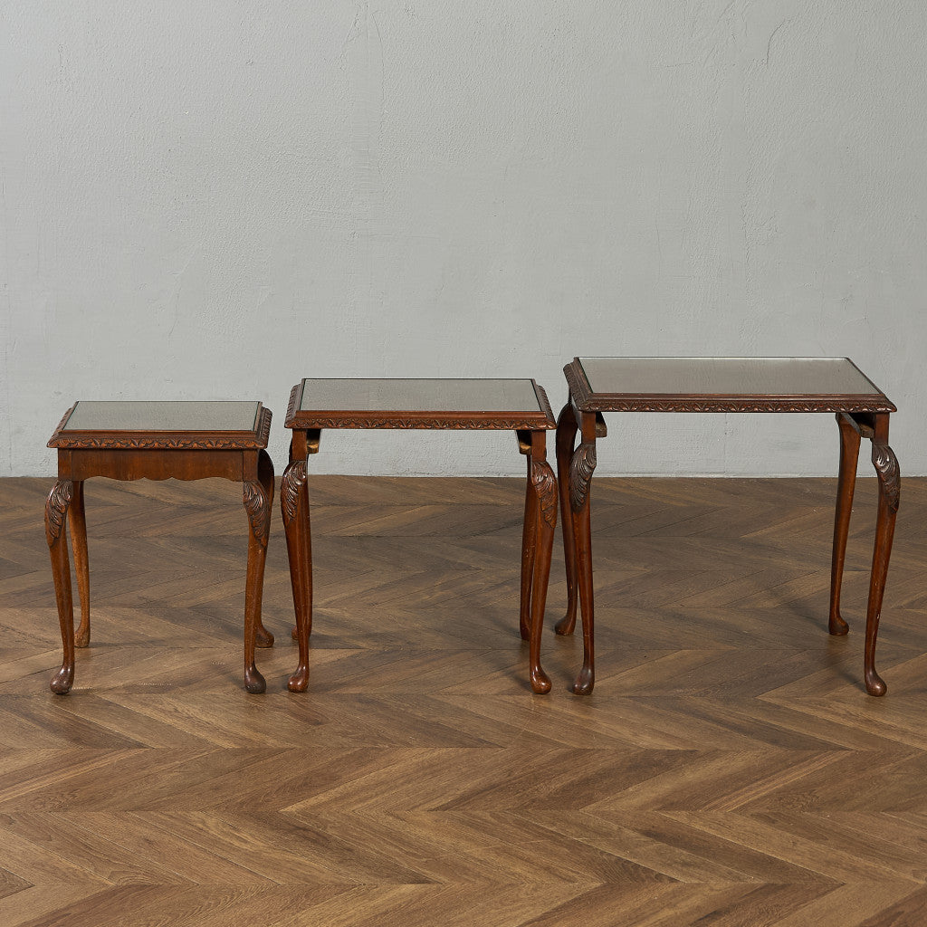 英国 クラシック ガラストップ ネストテーブル