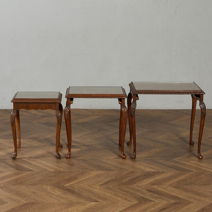 英国 クラシック ガラストップ ネストテーブル