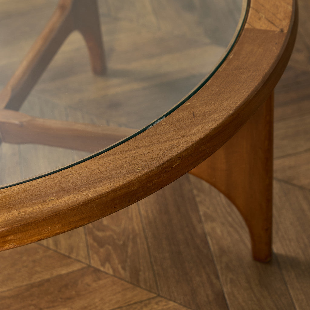 ガラストップ ラウンドコーヒーテーブル