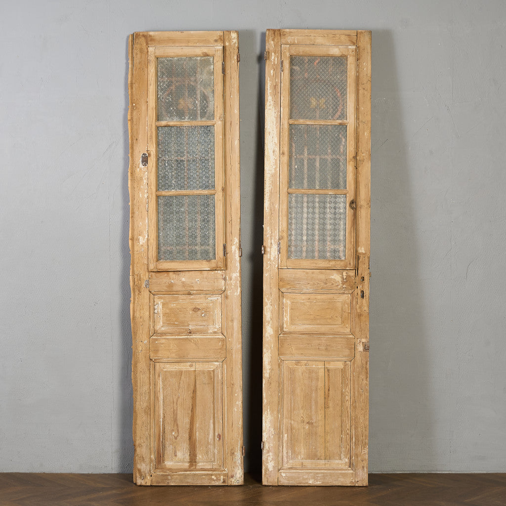 英国 アンティーク 両開き 鉄格子 ウッド ドア 2点セット