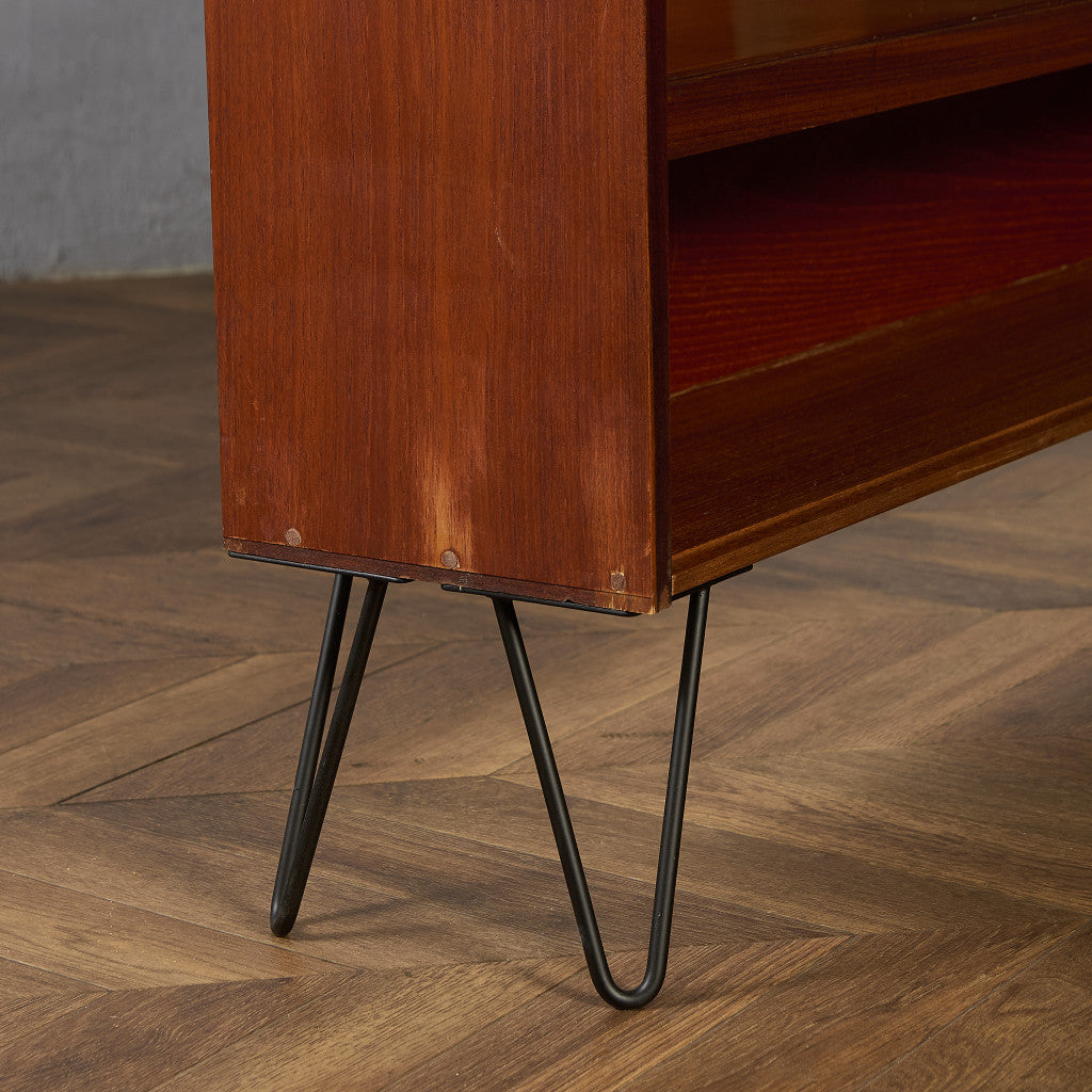 英国 ヴィンテージ ガラス キャビネット カスタム アイアン ヘアピンレッグ