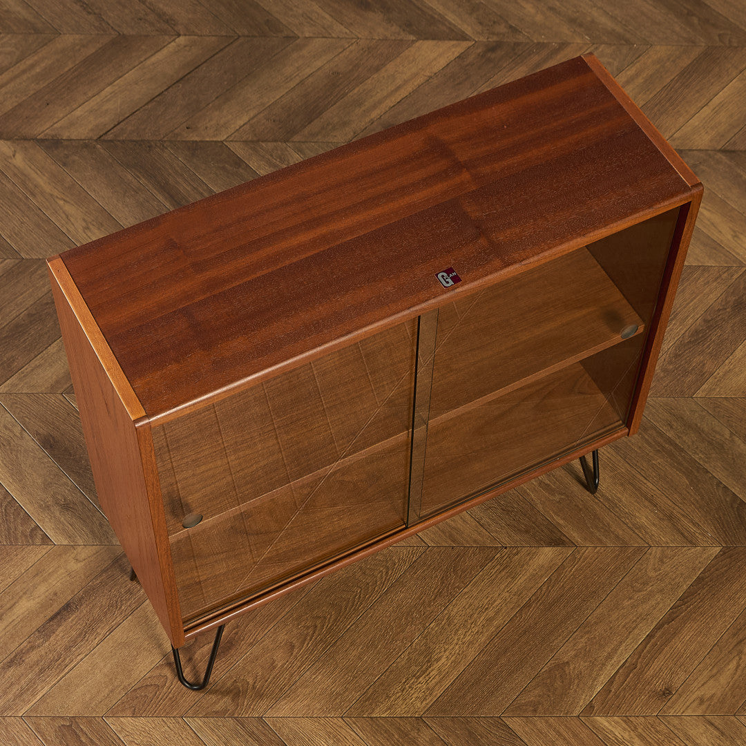 ヴィンテージ ガラス ブックケース カスタム アイアンヘアピンレッグ