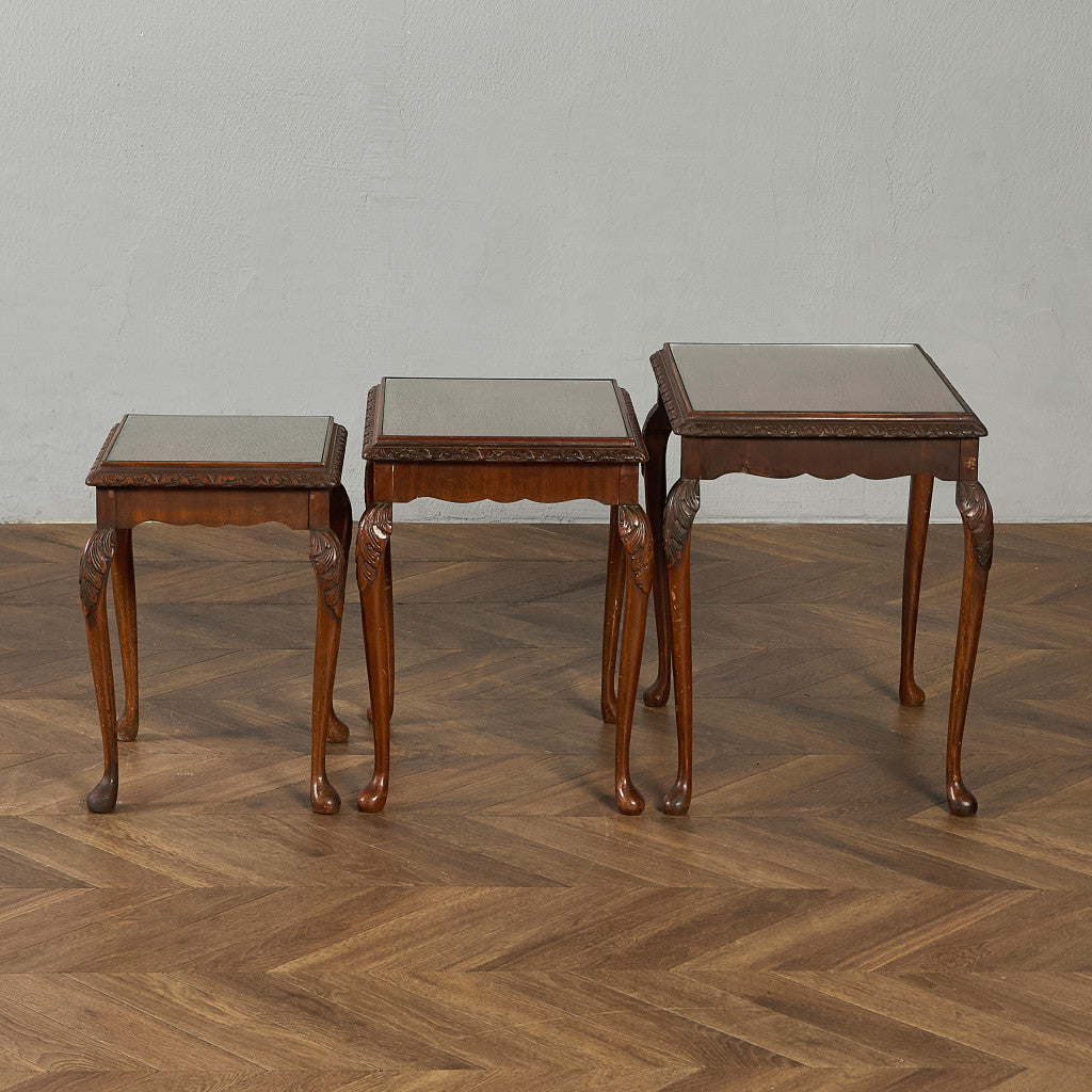 英国 クラシック ガラストップ ネストテーブル