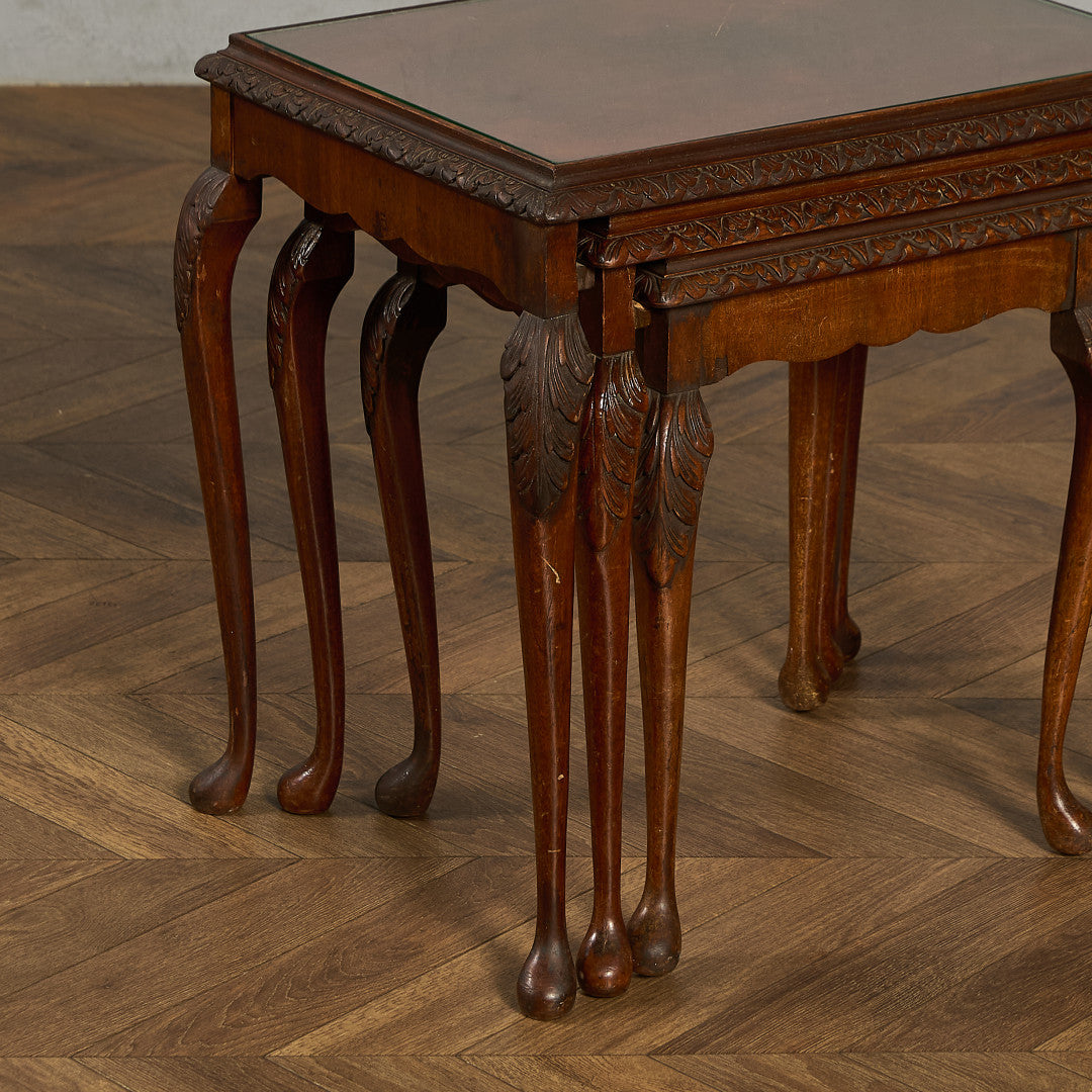 英国 クラシック ガラストップ ネストテーブル