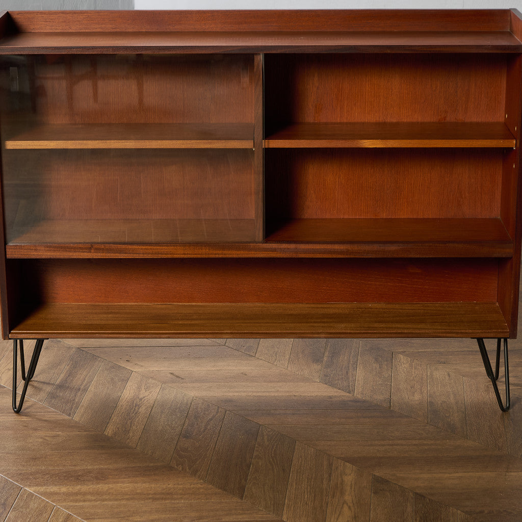 英国 ヴィンテージ ガラス キャビネット カスタム アイアン ヘアピンレッグ