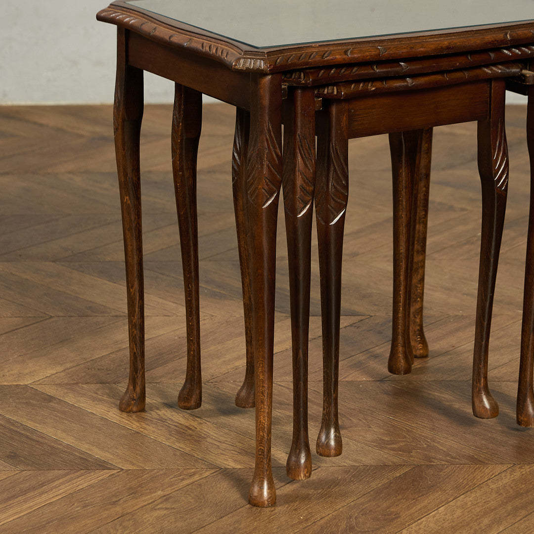 英国 クラシック ガラストップ ネストテーブル