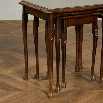 英国 クラシック ガラストップ ネストテーブル