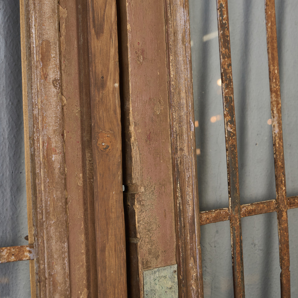 英国 アンティーク 両開き 鉄格子 ウッド ドア 2点セット