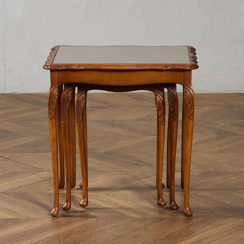 英国 クラシック ガラストップ ネストテーブル