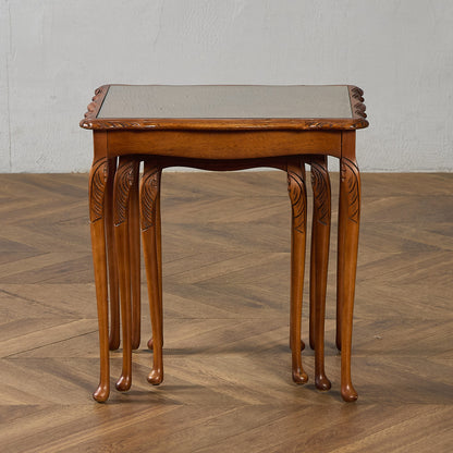 英国 クラシック ガラストップ ネストテーブル