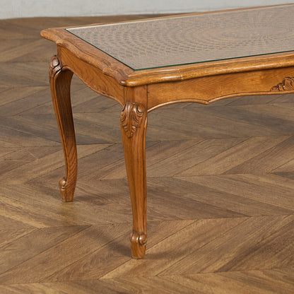 英国 クラシック ガラストップ ラタン コーヒーテーブル