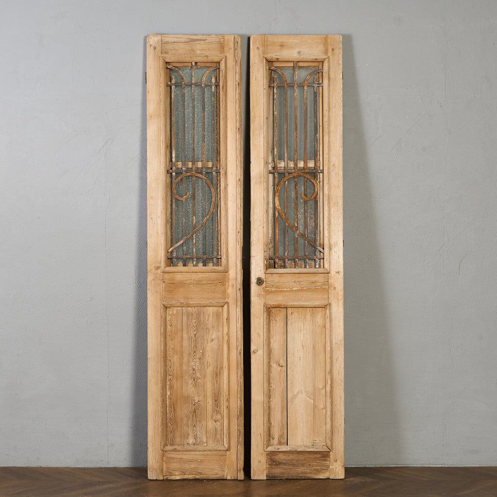 英国 アンティーク 両開き 鉄格子 ウッド ドア 2点セット