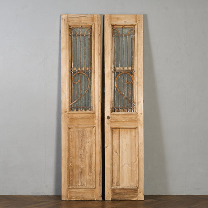 英国 アンティーク 両開き 鉄格子 ウッド ドア 2点セット