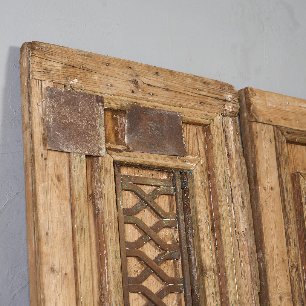 英国 アンティーク 両開き 鉄格子 ウッド ドア 2点セット